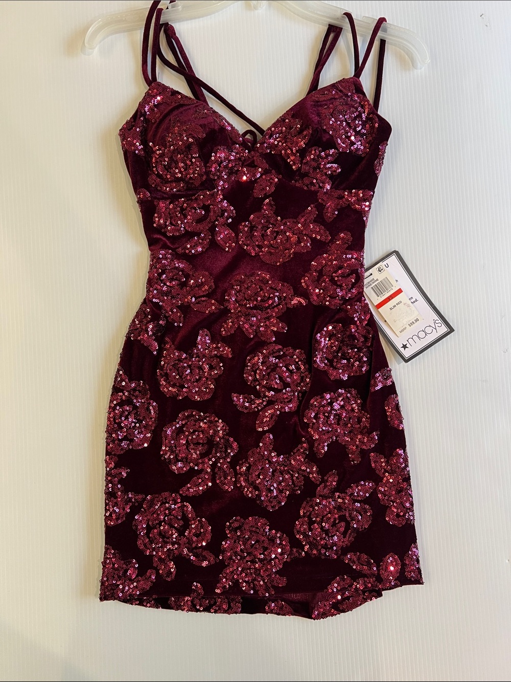 New B Darlin Women's Sequin Rose Velvet Mini Dress in Size X-Small